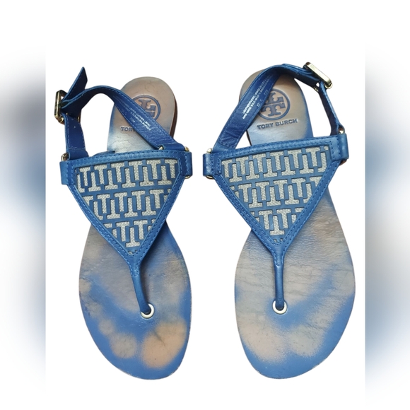 Tory Burch Shoes - Tory Burch Blue Leather Sandals Leather Beach Size 7.5M
